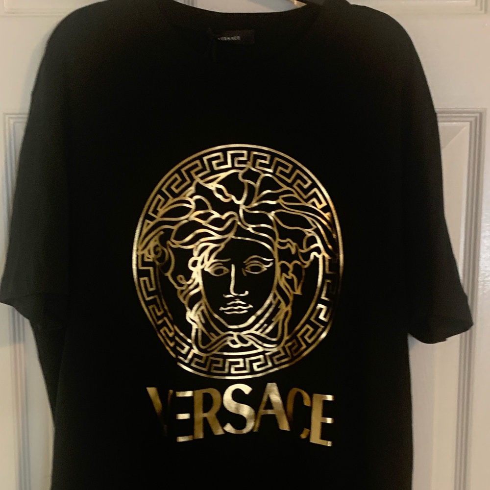 Versace Black T-Shirt with Gold Medusa Logo